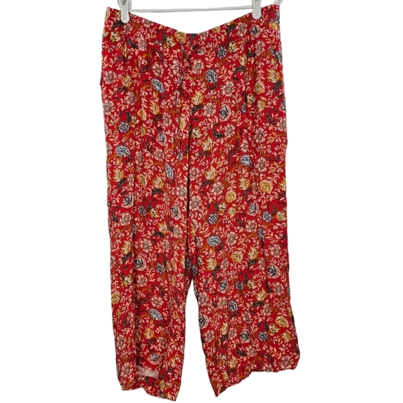Ann Taylor LOFT Red Floral Wide Leg Pull-On Pants Size L NWT - Picture 1 of 12
